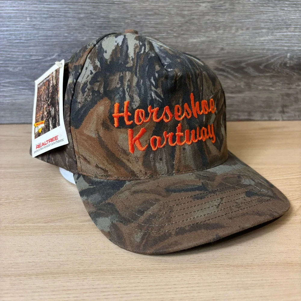 Vintage‎ Horseshoe Kartway Hat Cap Snap Back Brown Camouflage Realtree NWT